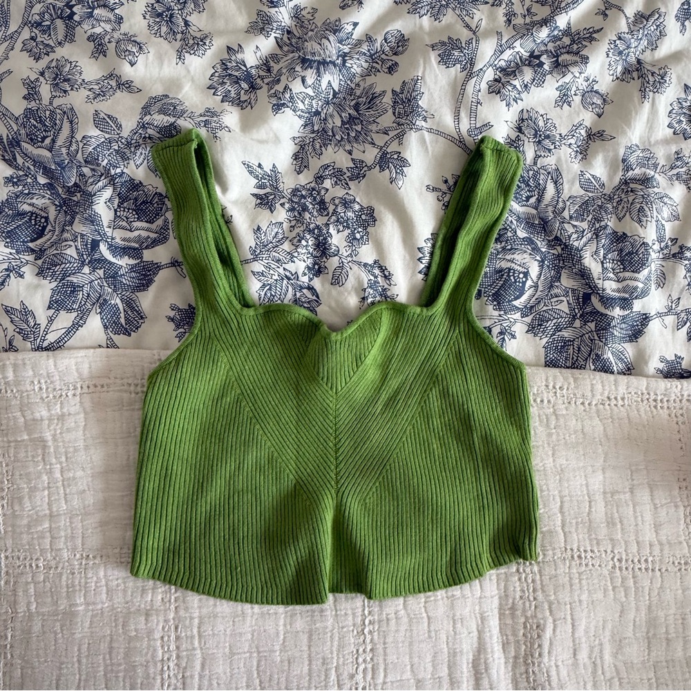Green Ribbed Knit Women's Crop Top